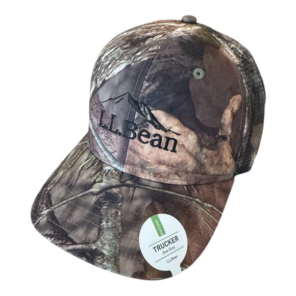 L.L. Bean Camo Trucker Mesh Mid Crown Snapback Adjustable Cap Hat One Size New - Picture 1 of 3